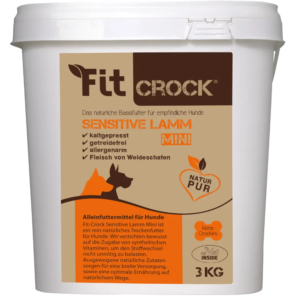 Fit-Crock Sensitive Lamm Mini Hundefutter im 3 kg Eimer