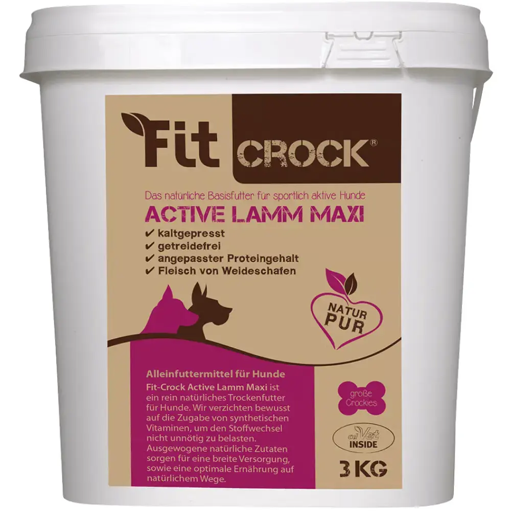 Fit-Crock Active Lamm Maxi Hundefutter für aktive Hunde im 3 kg Eimer