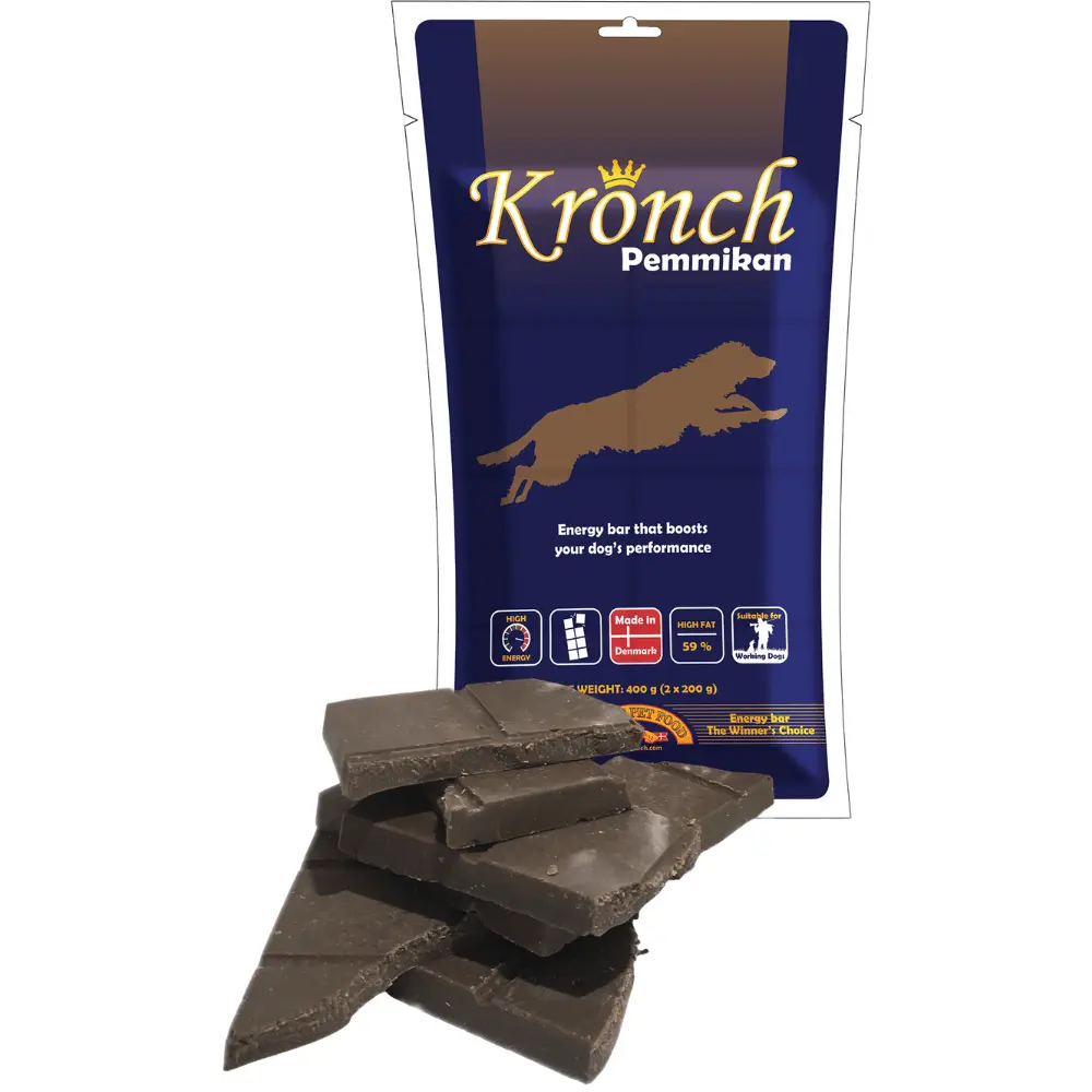 Kronch Pemmikan Energieriegel für Hunde - Verpackung und lose